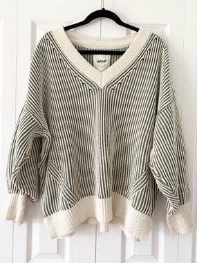 Aerie Green and White Beyond Chenille Stripe Sweater
